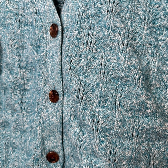 Cable Knit Cardigan Sweater Susan Graver Blue Women's Med Textured Button Front - Picture 4 of 8
